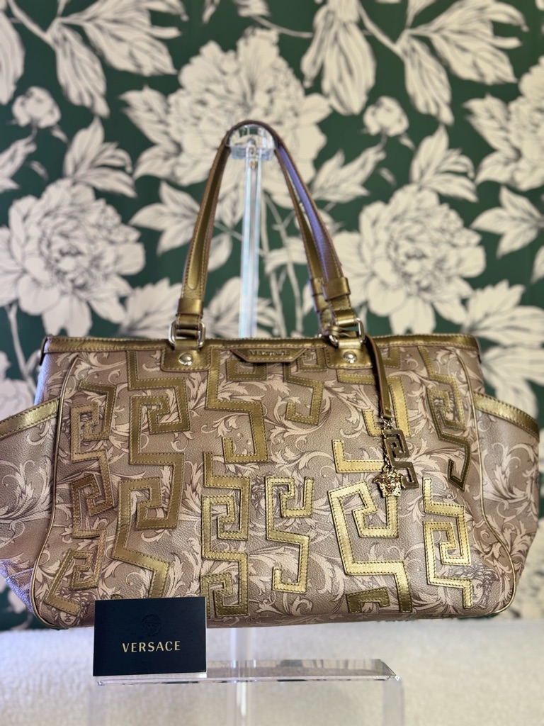 Versace Metallic Gold-Tone Patterned Tote